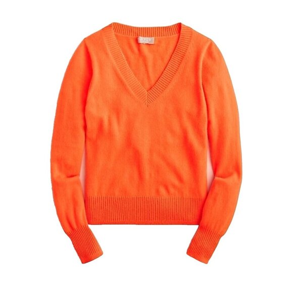 J. Crew Sweaters - NWT J.Crew Cashmere Shrunken V-neck Sweater in Guava Orange Pullover XL